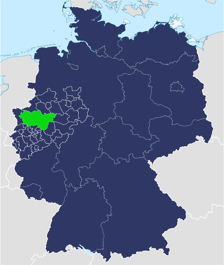 Map of Germany showing location of Ruhr Valley